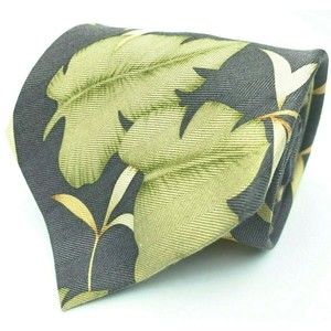 TOMMY BAHAMA Tie Gray Green Leaves Bamboo 100% Silk Hand Made Mens Necktie